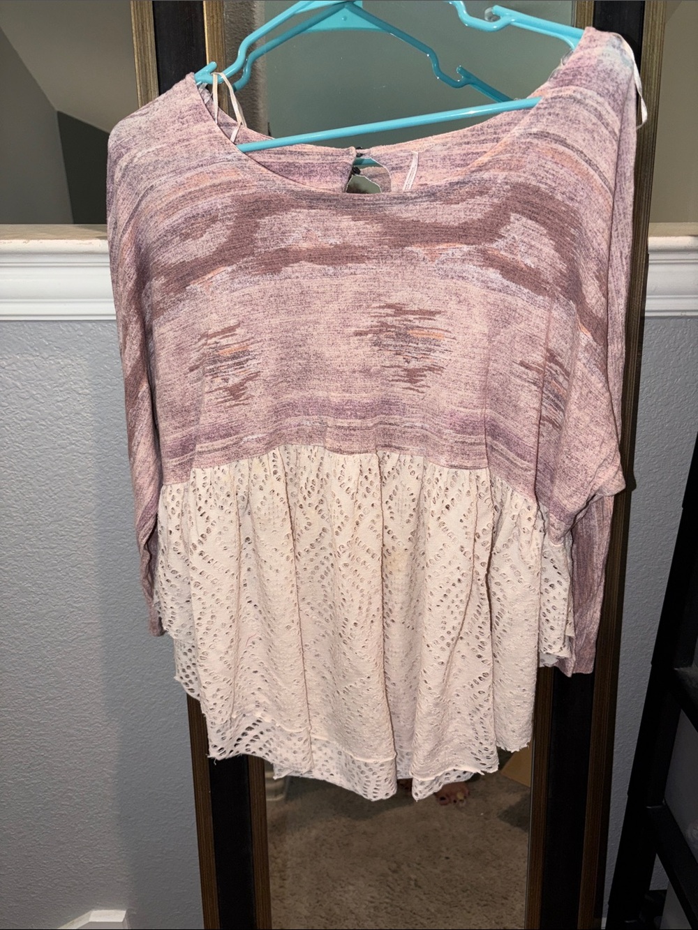 Free People Mauve Knit Tunic with Cream Eyelet Hem Runs Big